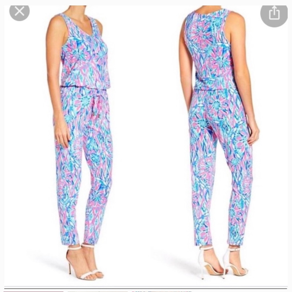 Lilly Pulitzer Paulina Jumpsuit, Size Large,, Tiki PinkShake It Up